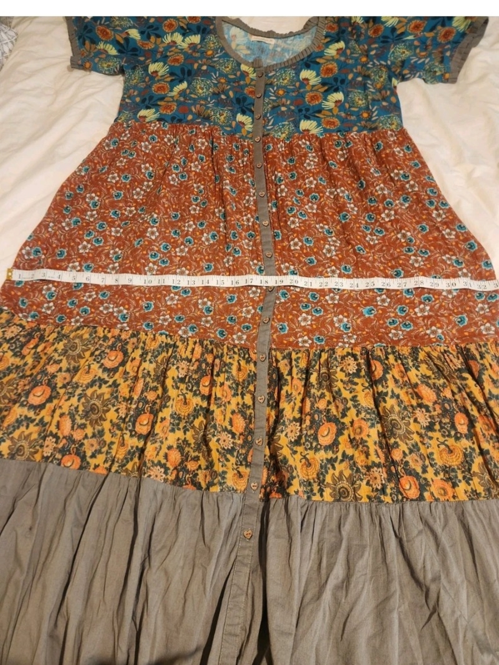 NATURAL LIFE Blue & Brown Floral Tiered Button-Front Maxi Dress XL - Picture 6 of 10